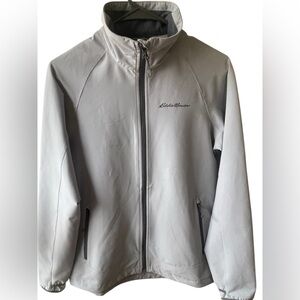 Eddie Bauer Women’s Small light gray fleece-lined zipper jacket! GUC! 4 pockets!